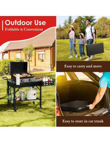 Carrito de Parrilla Plegable Leteuke Negro para BBQ 109x43cm