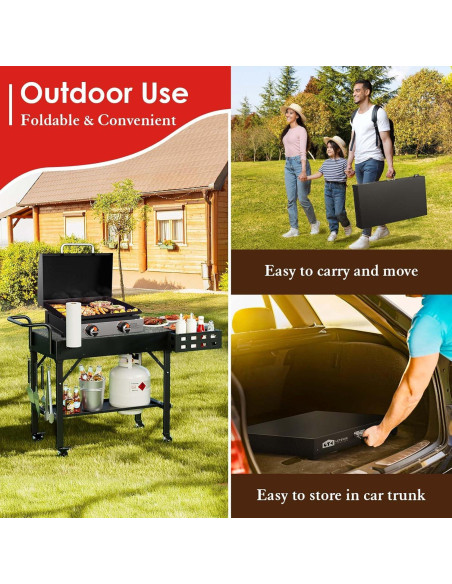 Carrito de Parrilla Plegable Leteuke Negro para BBQ 109x43cm