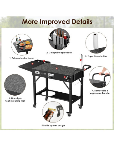 Carrito de Parrilla Plegable Leteuke Negro para BBQ 109x43cm