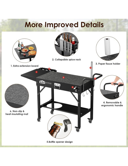 Carrito de Parrilla Plegable Leteuke Negro para BBQ 109x43cm