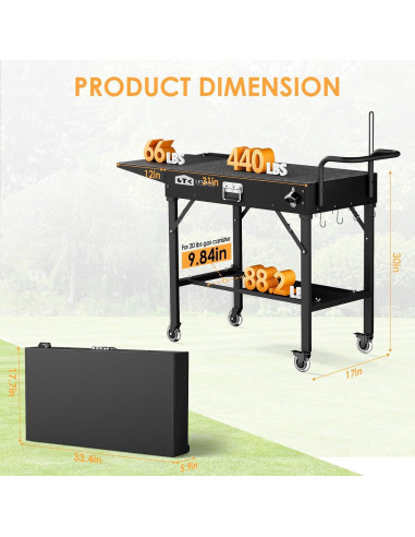 Carrito de Parrilla Plegable Leteuke Negro para BBQ 109x43cm