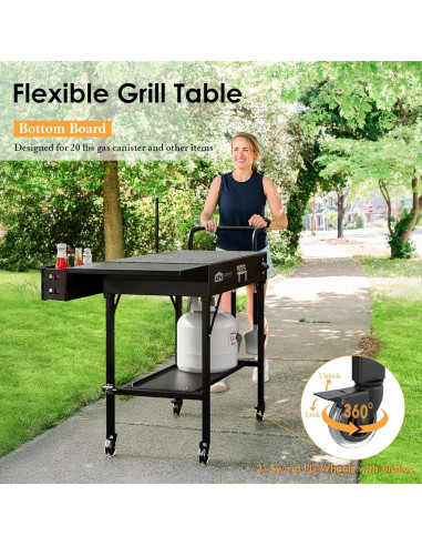 Carrito de Parrilla Plegable Leteuke Negro para BBQ 109x43cm