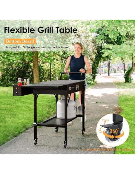 Carrito de Parrilla Plegable Leteuke Negro para BBQ 109x43cm