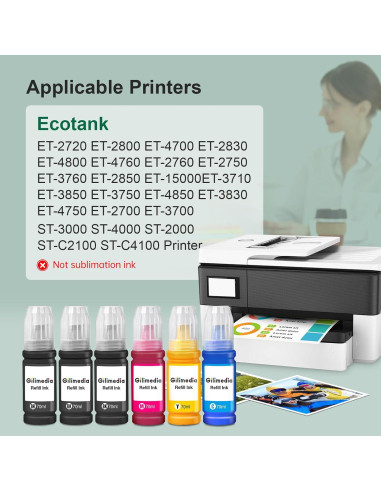 Botellas de Recarga de Tinta Gilimedia 522 para Epson 70ml