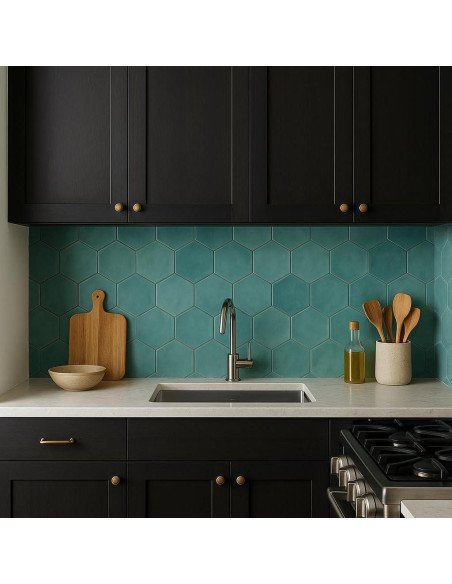 Azulejos Hexagonales Tenedos 14x16 cm Verde Mate 40 Piezas