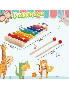 Xilófono Musical de Madera LovesTown, 8 Teclas Arcoíris, Educativo 2