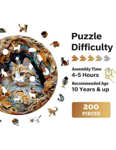 Rompecabezas 3D de Madera Jigfoxy Gato 200 Piezas 29x29cm 2