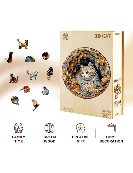 Rompecabezas 3D de Madera Jigfoxy Gato 200 Piezas 29x29cm