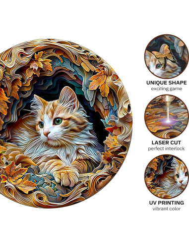 Rompecabezas 3D de Madera Jigfoxy Gato 200 Piezas 29x29cm