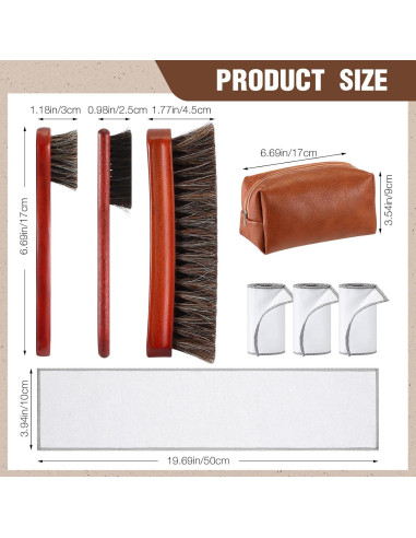 Kit de Cepillos para Betún Baderke 8 Pcs - Madera y Pelo de Caballo