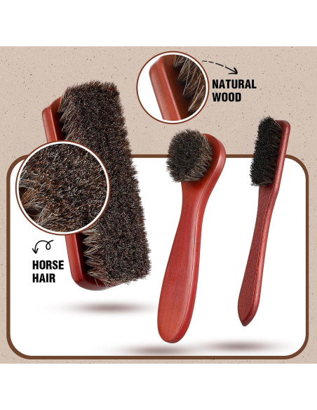 Kit de Cepillos para Betún Baderke 8 Pcs - Madera y Pelo de Caballo