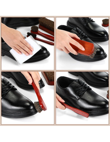 Kit de Cepillos para Betún Baderke 8 Pcs - Madera y Pelo de Caballo