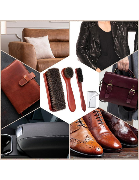 Kit de Cepillos para Betún Baderke 8 Pcs - Madera y Pelo de Caballo