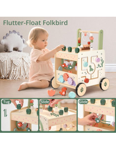 Andador de Bebé Dinosaurio KizKnows 6-en-1 Madera Natural 12M+ 2