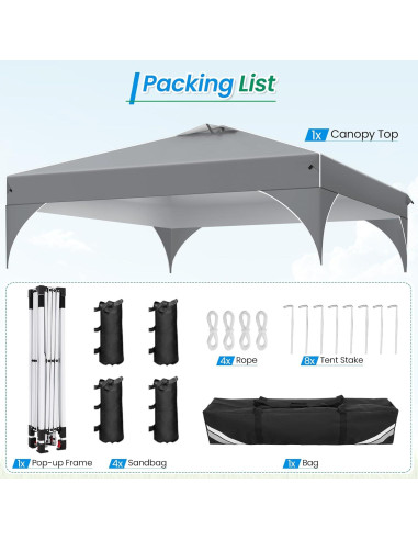 Carpa Plegable Pop Up HOTEEL 3x3m Gris con Ventilación