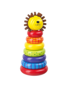 Anillo Apilable de Madera León - Juguete Educativo 12m+