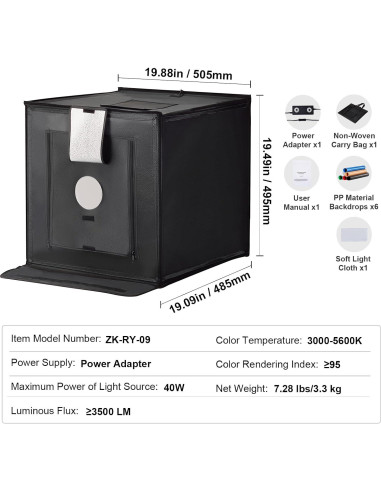 Caja de Luz Fotográfica Happybuy 50x50cm 160 LED 3000-5600K