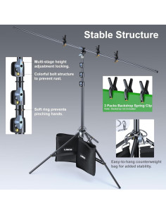 Soporte de Fondo Portátil LINCO 2.9m Ajustable con Clips 2