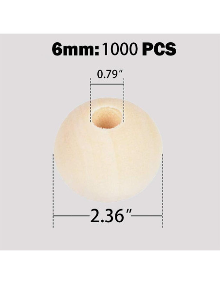 1000 Perlas de Madera Natural 6mm Pojah para Manualidades DIY