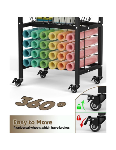 Carro de Manualidades Queension Negro con Ruedas y 24 Soportes