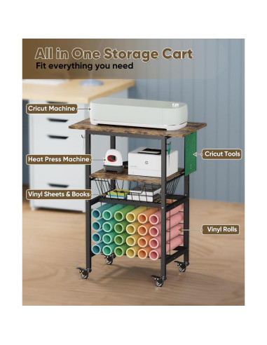 Carro de Manualidades Queension Negro con Ruedas y 24 Soportes