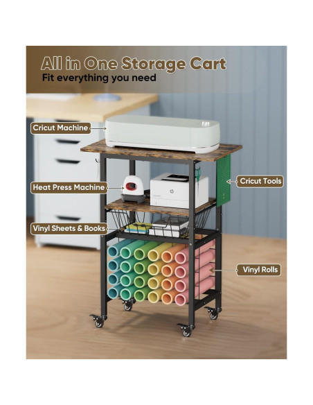 Carro de Manualidades Queension Negro con Ruedas y 24 Soportes