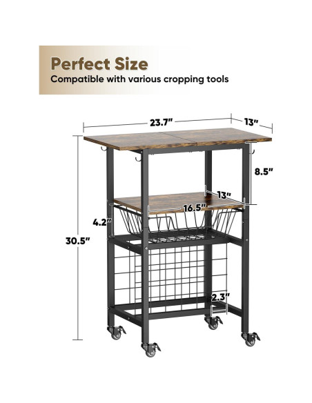 Carro de Manualidades Queension Negro con Ruedas y 24 Soportes