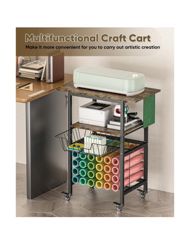 Carro de Manualidades Queension Negro con Ruedas y 24 Soportes