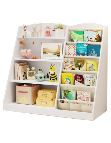 Estantería Infantil Housiney 4 Niveles Madera Blanca 90x40x80cm