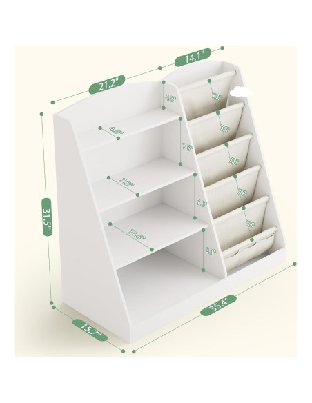 Estantería Infantil Housiney 4 Niveles Madera Blanca 90x40x80cm