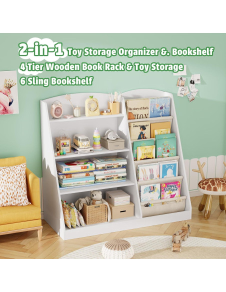 Estantería Infantil Housiney 4 Niveles Madera Blanca 90x40x80cm