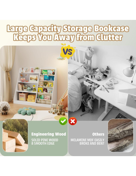 Estantería Infantil Housiney 4 Niveles Madera Blanca 90x40x80cm