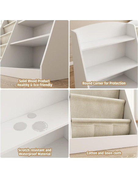 Estantería Infantil Housiney 4 Niveles Madera Blanca 90x40x80cm