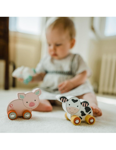 Animales de Granja de Madera con Ruedas Orange Tree - Oveja, Cerdo y Vaca