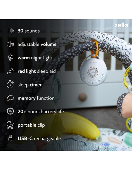 Máquina de Ruido Blanco Portátil Zello Pro | 30 Sonidos | Luz Nocturna