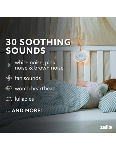 Máquina de Ruido Blanco Portátil Zello Pro | 30 Sonidos | Luz Nocturna