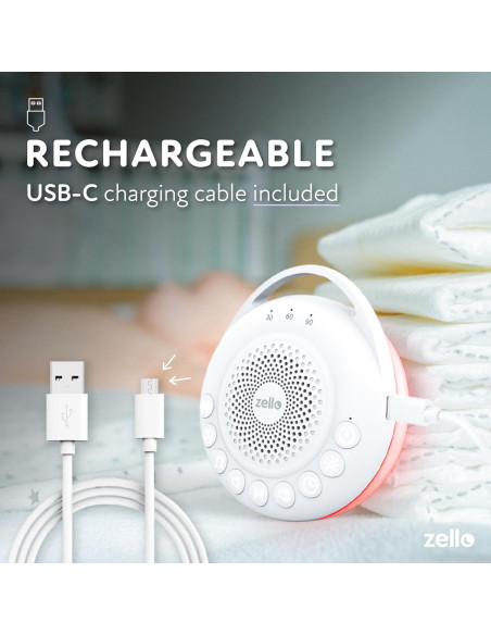 Máquina de Ruido Blanco Portátil Zello Pro | 30 Sonidos | Luz Nocturna