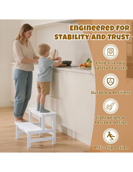 Escalera COSYLAND para Niños 2 Pasos Antideslizante Bambú Escalera COSYLAND para Niños 2 Pasos Antideslizante Bambú