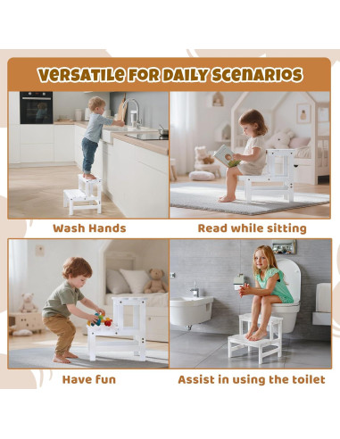 Escalera COSYLAND para Niños 2 Pasos Antideslizante Bambú