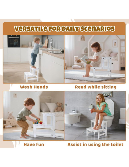 Escalera COSYLAND para Niños 2 Pasos Antideslizante Bambú Escalera COSYLAND para Niños 2 Pasos Antideslizante Bambú