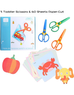 Kit de Tijeras de Seguridad AMASSAN para Niños - 3 Piezas y 60 Hojas de Papel 2