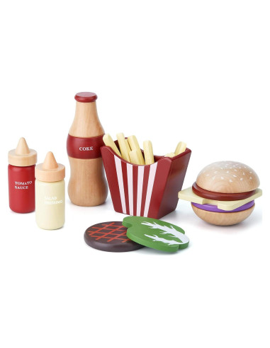 Juego de Comida de Madera Toywoo Set de Hamburguesa 20x10x10cm