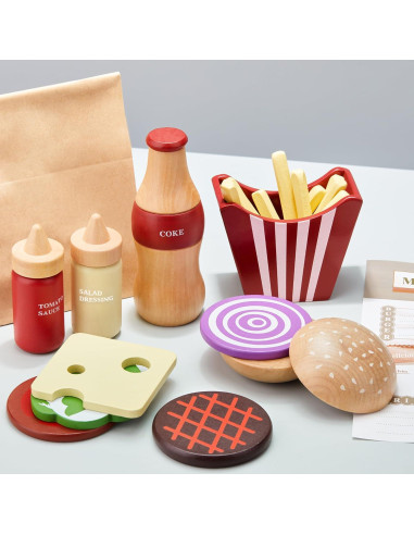 Juego de Comida de Madera Toywoo Set de Hamburguesa 20x10x10cm