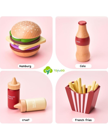 Juego de Comida de Madera Toywoo Set de Hamburguesa 20x10x10cm