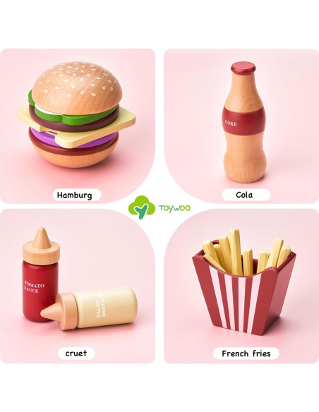 Juego de Comida de Madera Toywoo Set de Hamburguesa 20x10x10cm