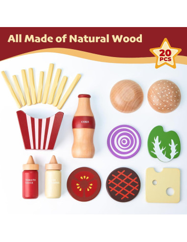 Juego de Comida de Madera Toywoo Set de Hamburguesa 20x10x10cm