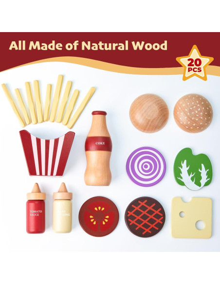 Juego de Comida de Madera Toywoo Set de Hamburguesa 20x10x10cm