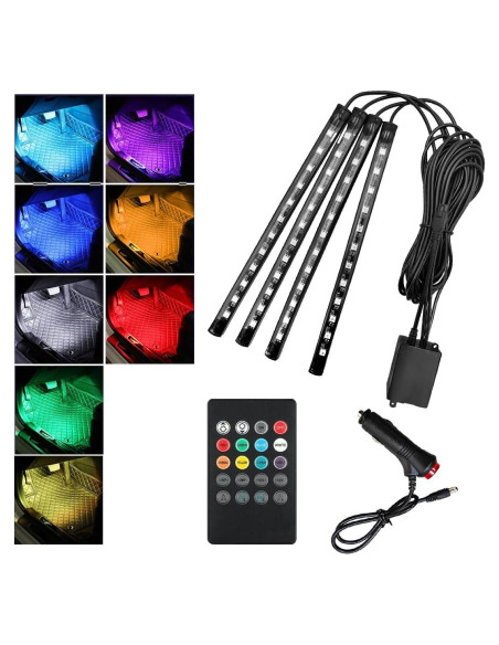 Luces LED de Interior para Auto Povtii, 4 Tiras Multicolor a Prueba de Agua