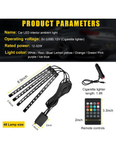 Luces LED de Interior para Auto Povtii, 4 Tiras Multicolor a Prueba de Agua 2