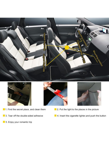 Luces LED de Interior para Auto Povtii, 4 Tiras Multicolor a Prueba de Agua